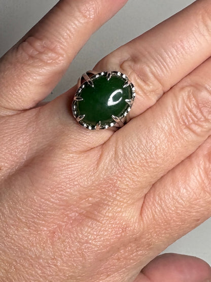 Nephrite Jade British Columbia Canada Ring in Sterlin Silver size 7