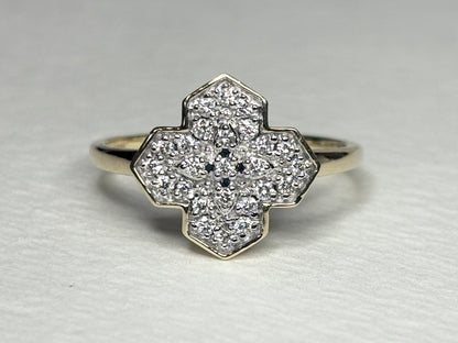 Canadian Diavik Mine Diamond Cross Ring 1/4ctw 9k Gold size 8