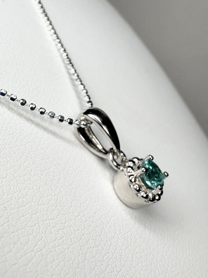 Brazilan Lagoon Tourmaline Beaded Solitaire Pendant Necklace Sterling Silver 4mm 18"