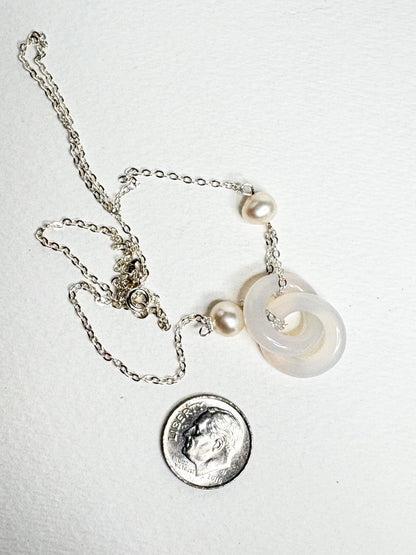Linked Chalcedony and Cultured Freshwater Pearl Sterling Silver Necklace 19"