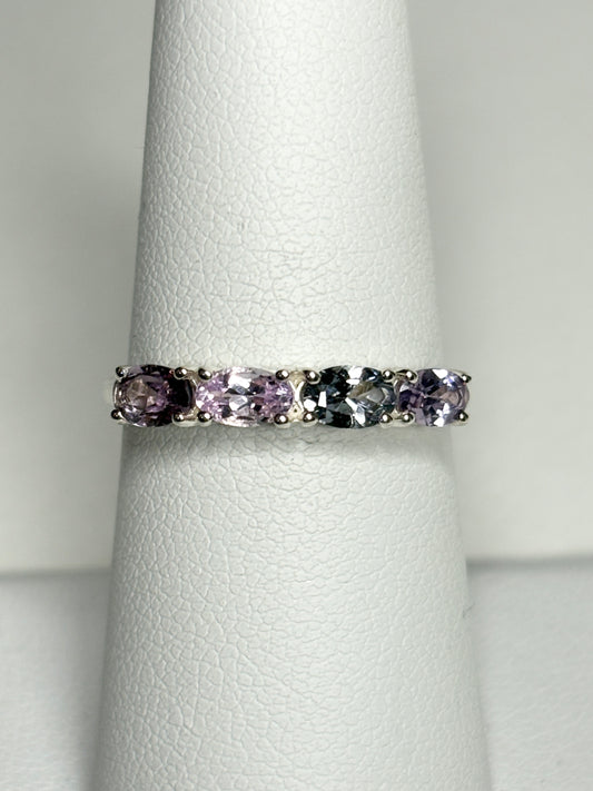 Multi Color Spinel Band Ring Sterling Silver size 7