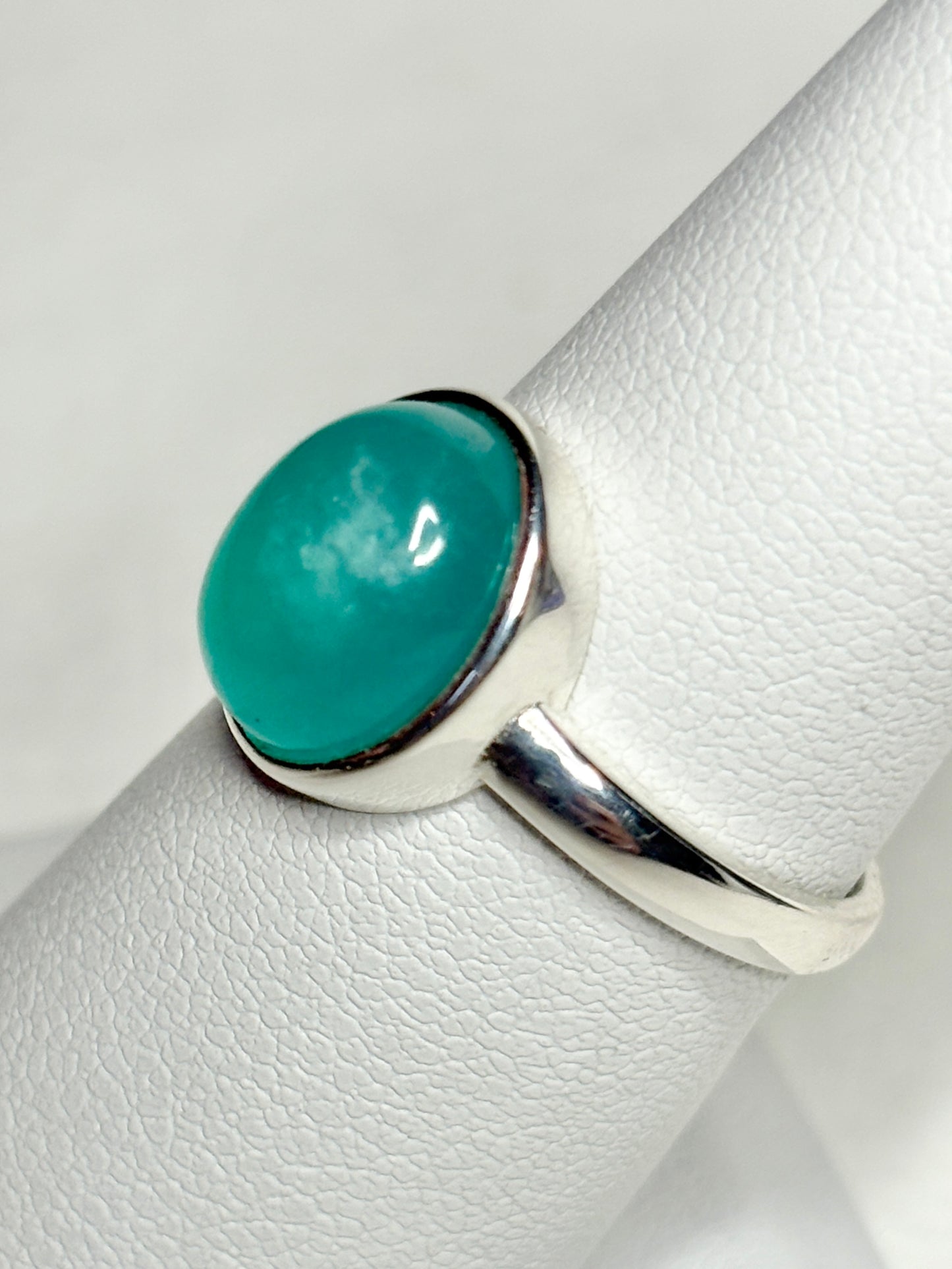 Peruvian Untreated Amazonite Bezel Set Ring Sterling Silver size 7