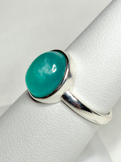 Peruvian Untreated Amazonite Bezel Set Ring Sterling Silver size 7