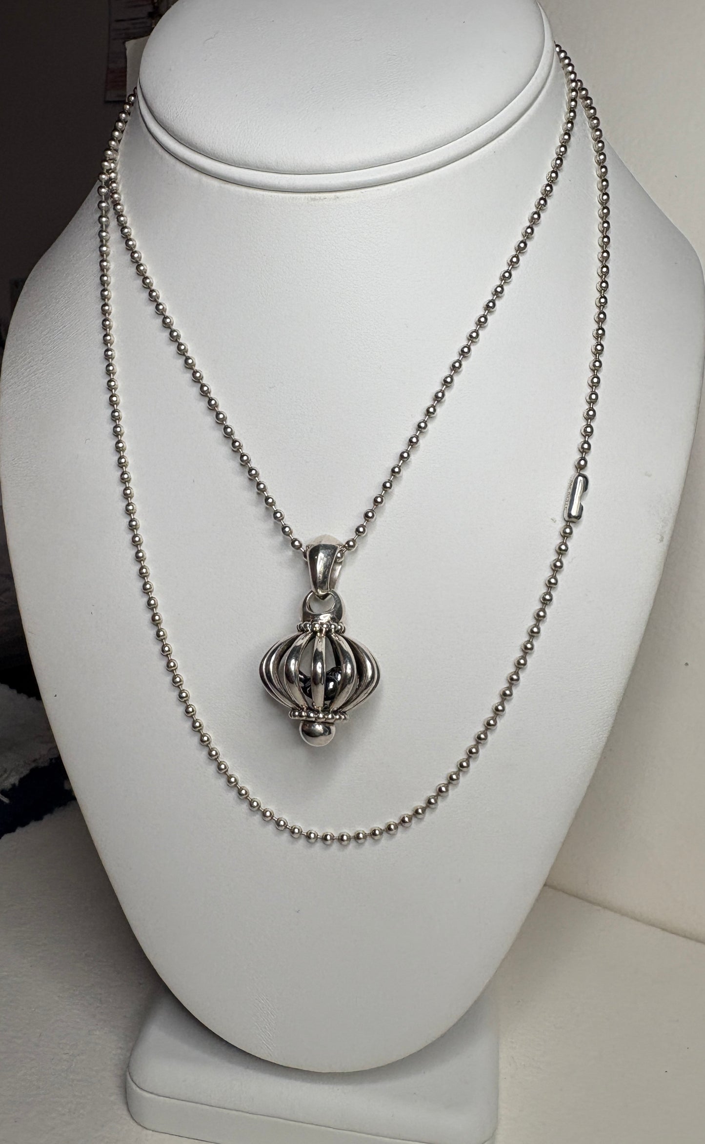 Lagos Signature Bird in Birdcage Pendant Long Necklace in Sterling Silver