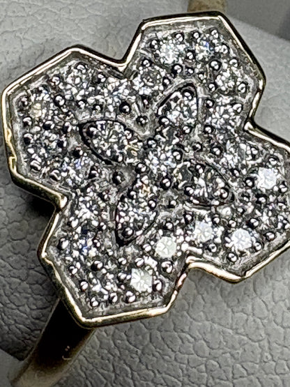 Canadian Diavik Mine Diamond Cross Ring 1/4ctw 9k Gold size 8