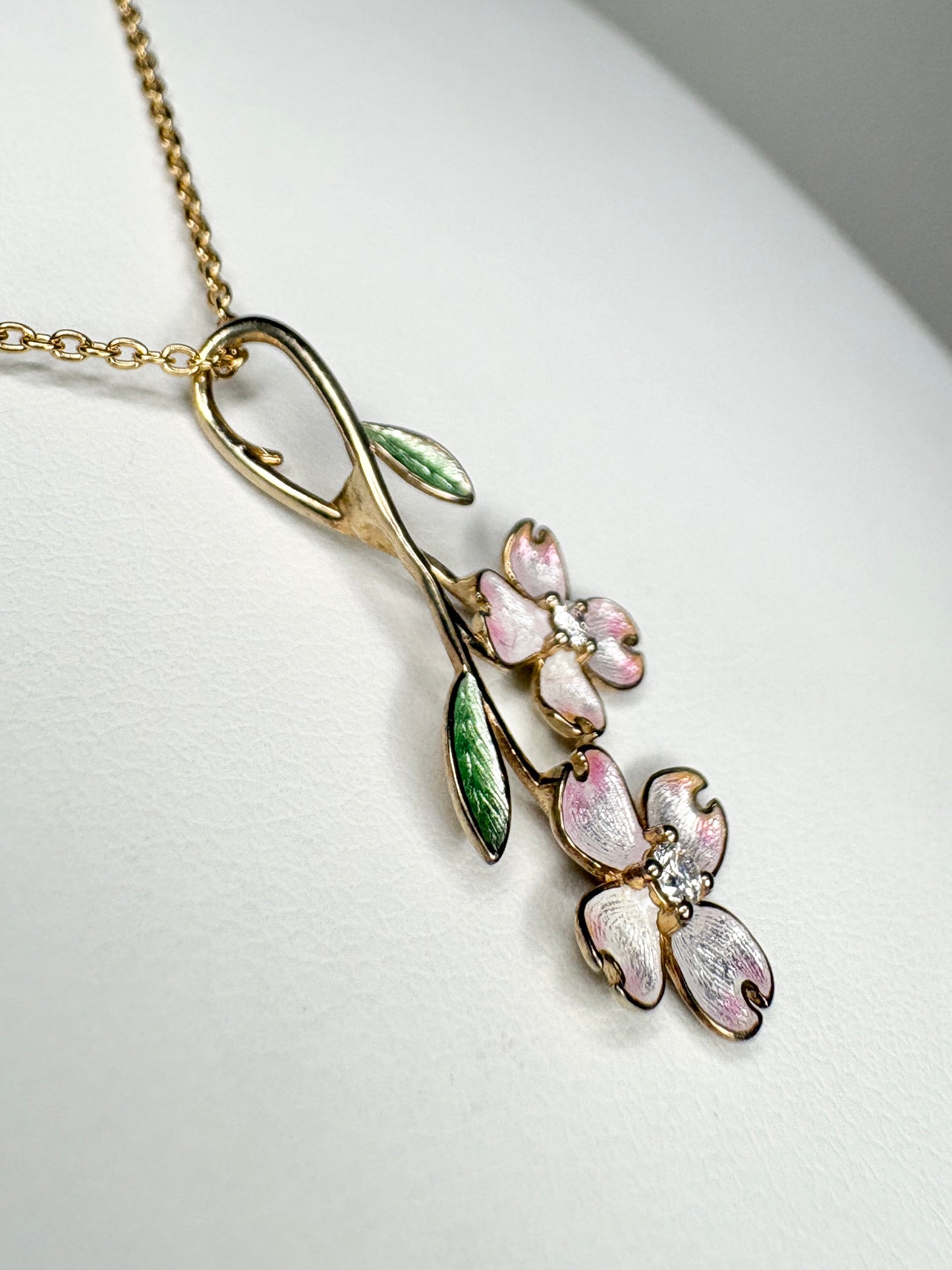 Silver.Gold Plated White Dogwood Pendant. -Diamond