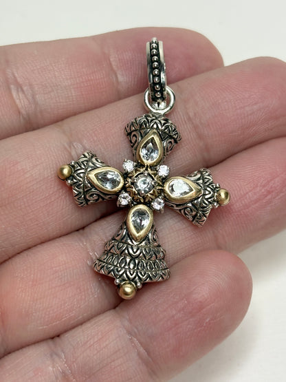 Barbara Bixby Solid 18k and Sterling Silver Cross Enhancer Pendant with White Topaz