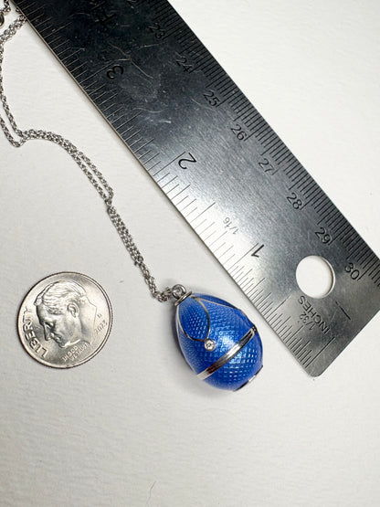 Blue Egg Necklace - Diamonds. Sterling Silver
