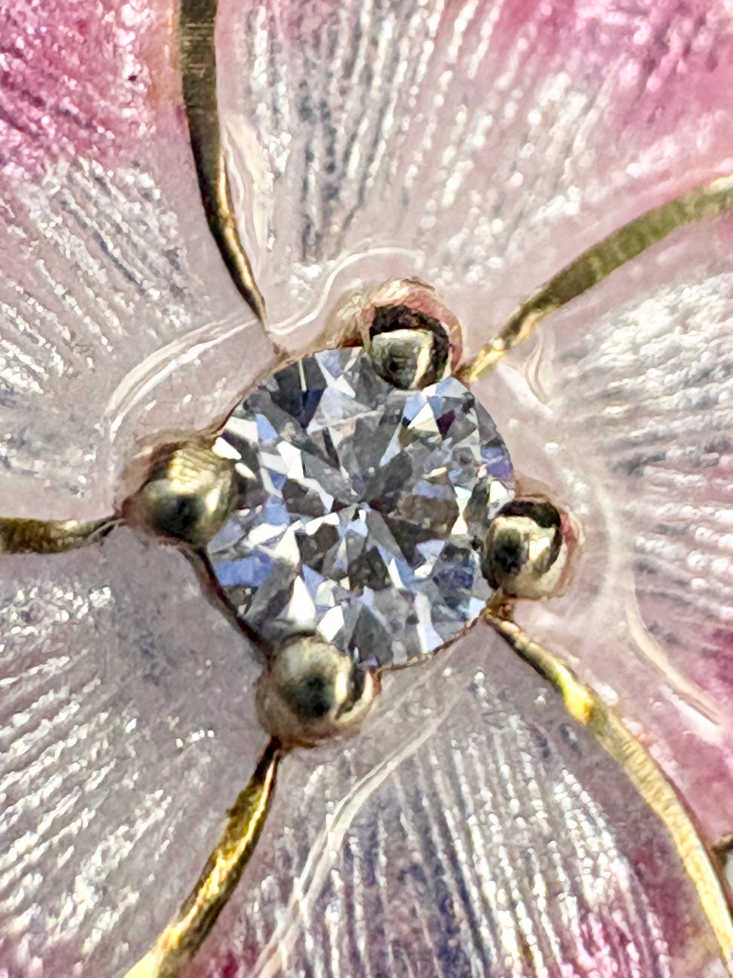 Silver.Gold Plated Pink Cherry Blossom Pendant. Gold-Diamond