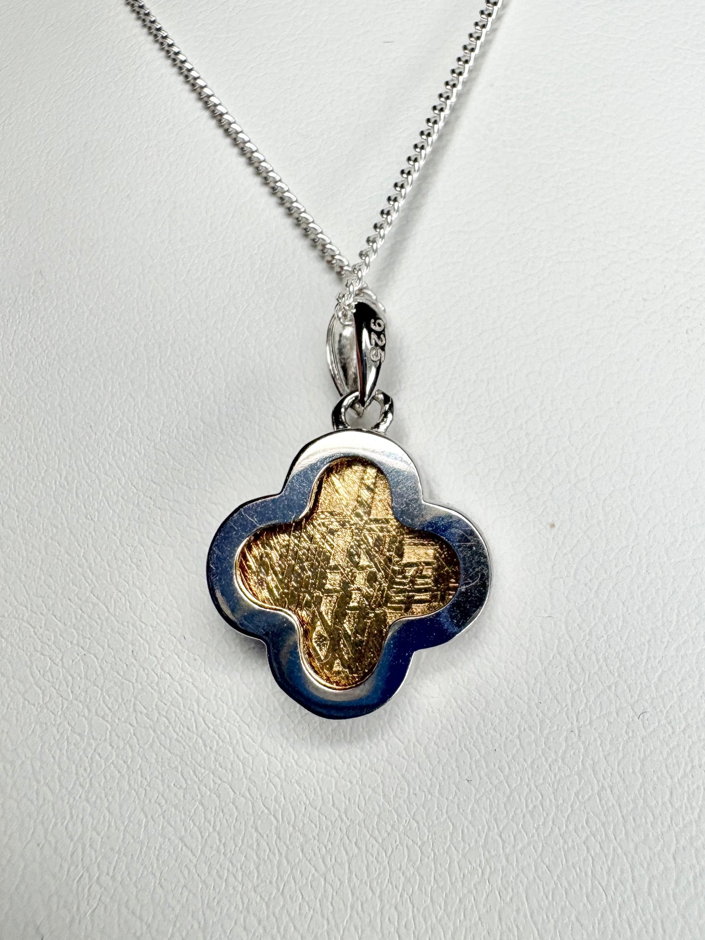 Genuine Gold Plated Meteorite Slice From Sweden in Sterling Silver Adjustable Chain 18-19"