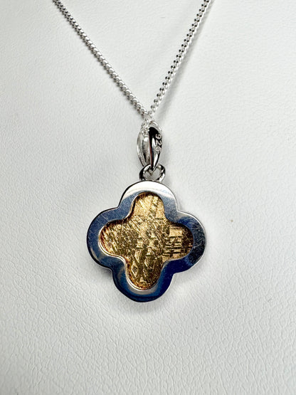 Genuine Gold Plated Meteorite Slice From Sweden in Sterling Silver Adjustable Chain 18-19"