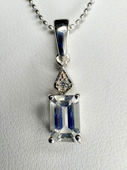 Brazilian Aquamarine Pendant Necklace Sterling Silver 18"