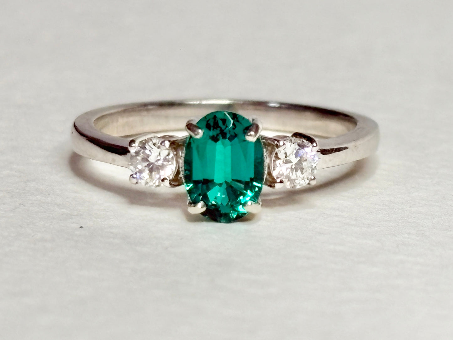 Lab-Grown Emerald and Diamond Ring Sterling Silver size 7