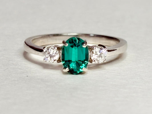 Lab-Grown Emerald and Diamond Ring Sterling Silver size 7