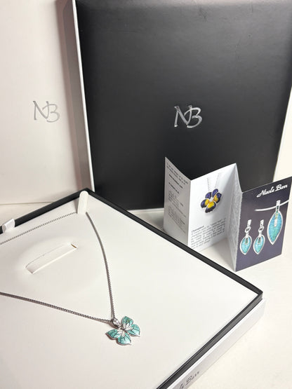 Nicole Barr Enameled Aqua Butterfly and Diamond Pendant Necklace in Adjustable Sterling Silver