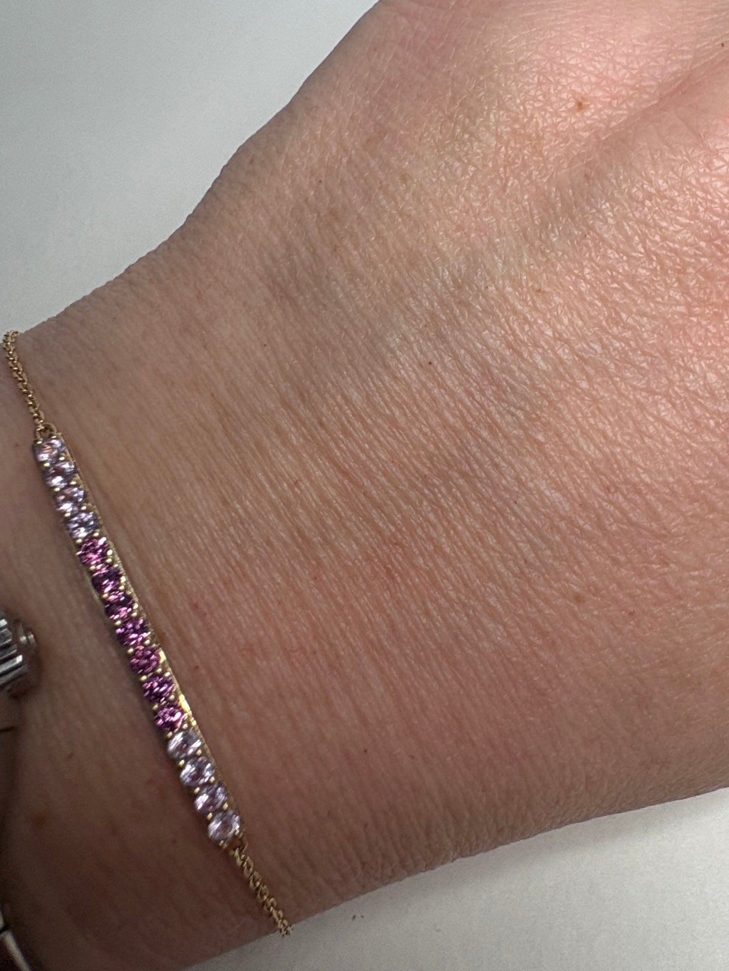Bony Levy Rhodolite and Amethyst Bar Link Adjustable Bracelet Solid 14k Gold 6.5-7"