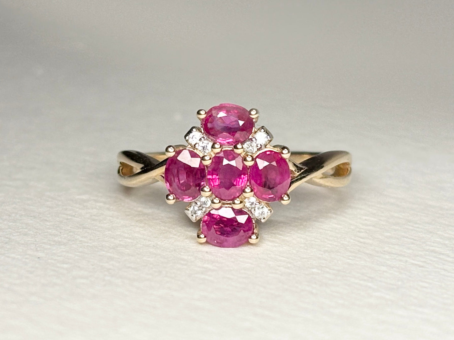 Burmese Ruby Cluster Ring 9k Gold size 8