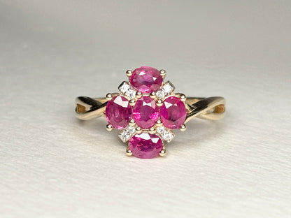 Burmese Ruby Cluster Ring 9k Gold size 8