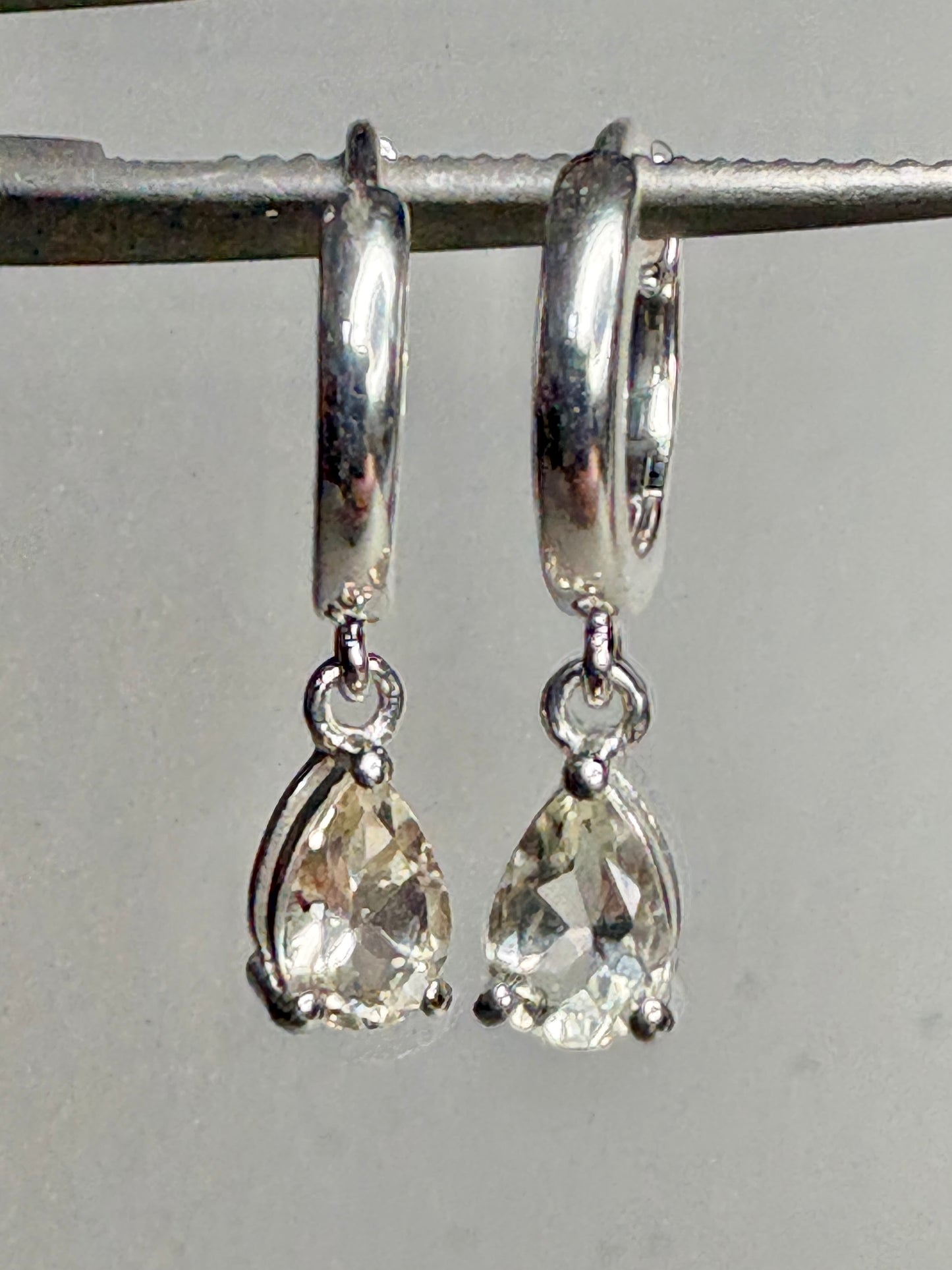 Oregon Sunstone Yellow Pear Dangle Drop Hoop Earrings Sterling Silver