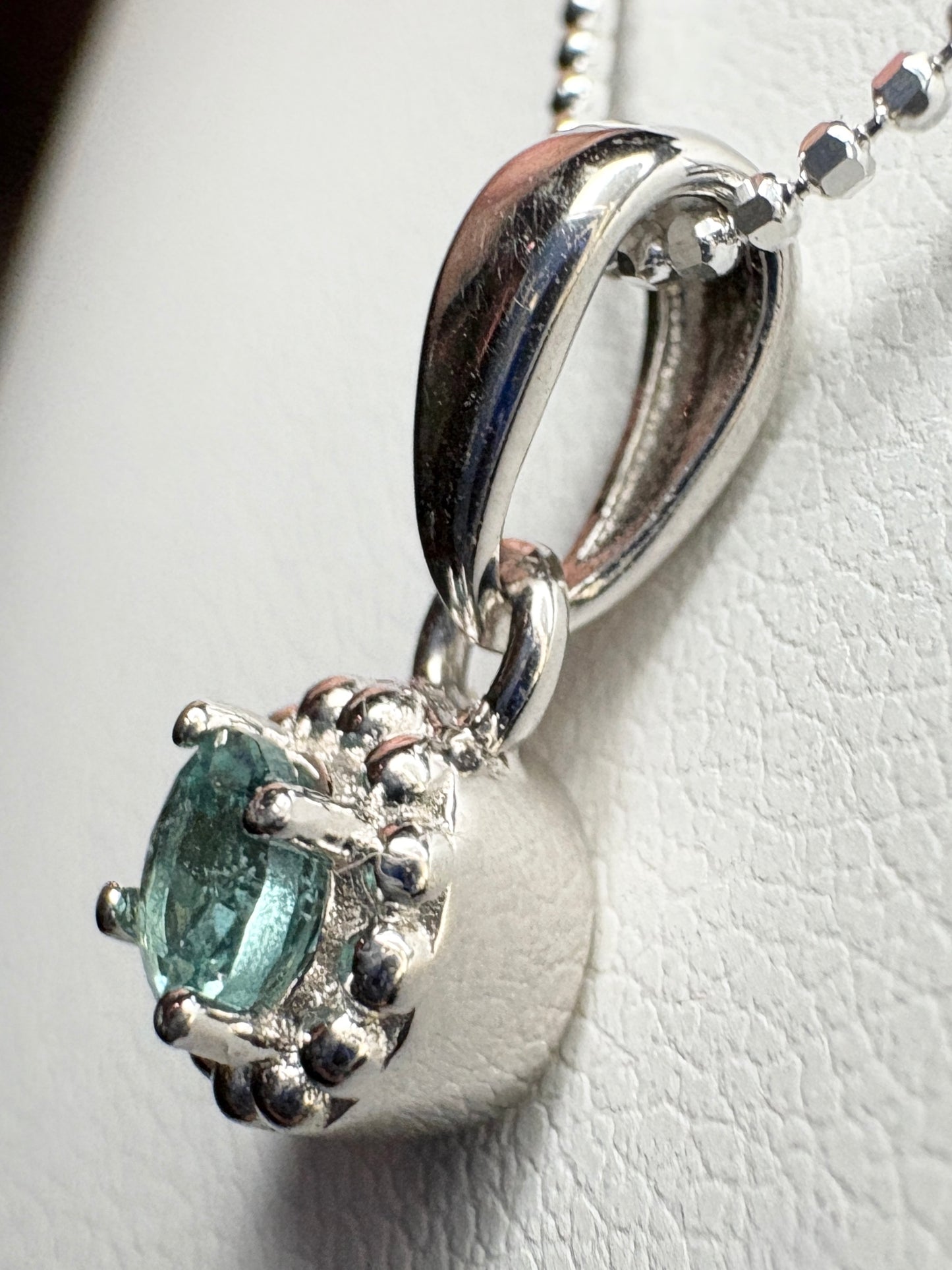 Brazilan Lagoon Tourmaline Beaded Solitaire Pendant Necklace Sterling Silver 4mm 18"