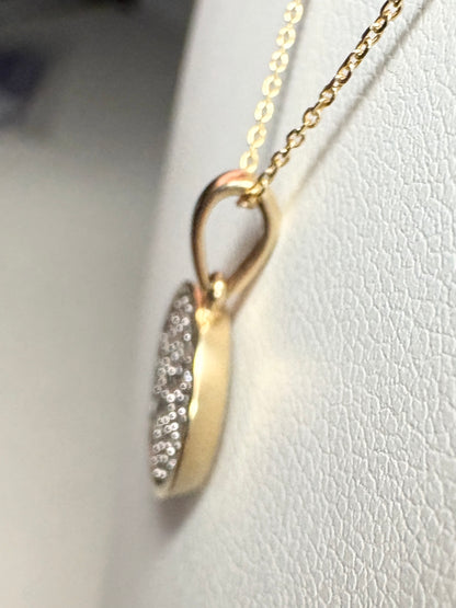 Diamond and Pink Sapphire DIsc Pendant Necklace 9k Gold with 10k Gold Chain 18" .37ctw