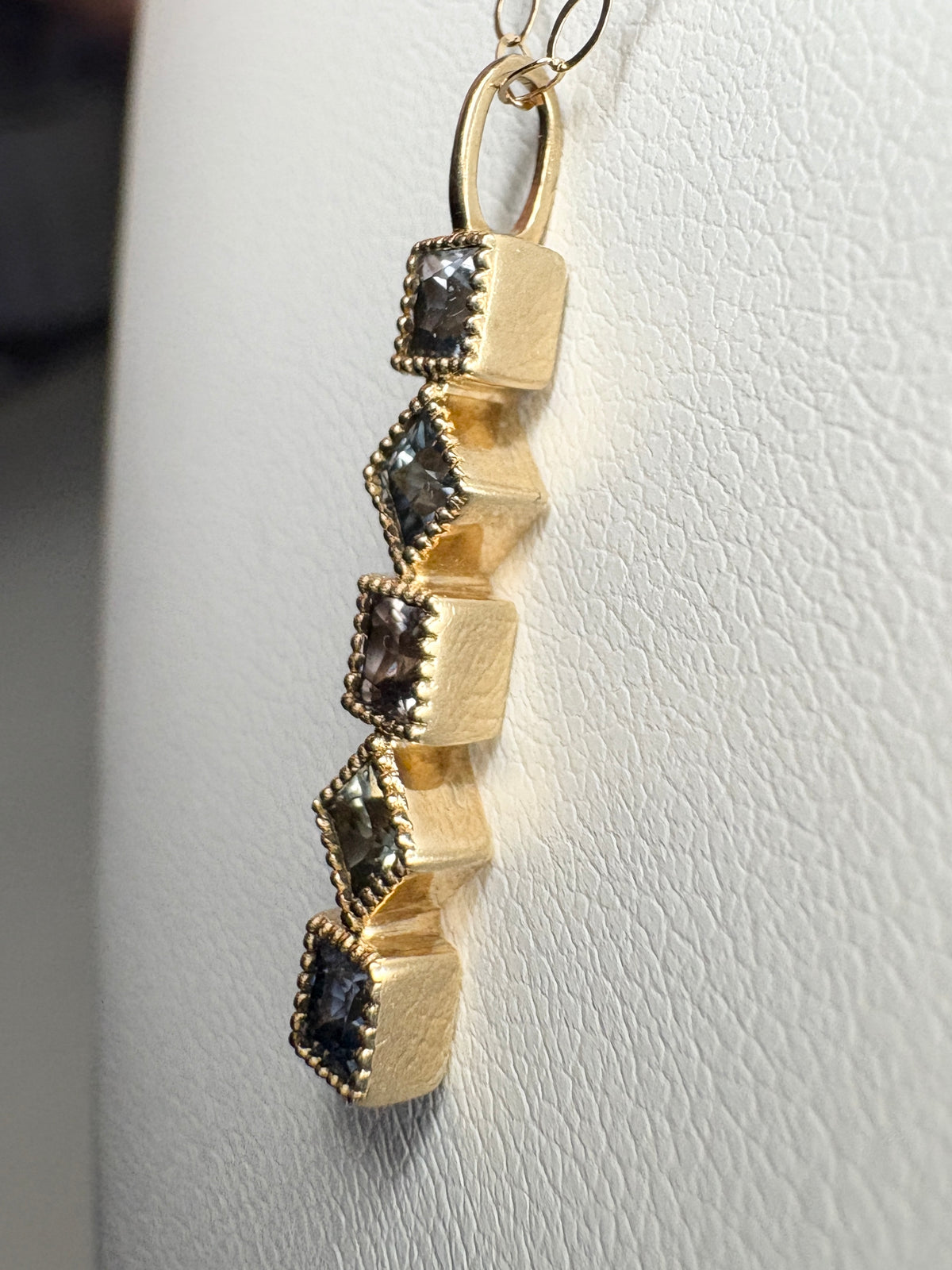 Natural Multi-Color Princess Cut Sapphire Bar Pendant Necklace in 9k Gold 18"