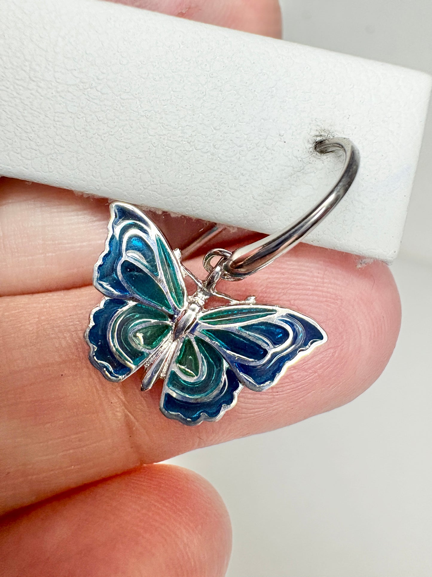 Blue Plique-a-Jour Butterfly Wire Earrings. Sterling Silver