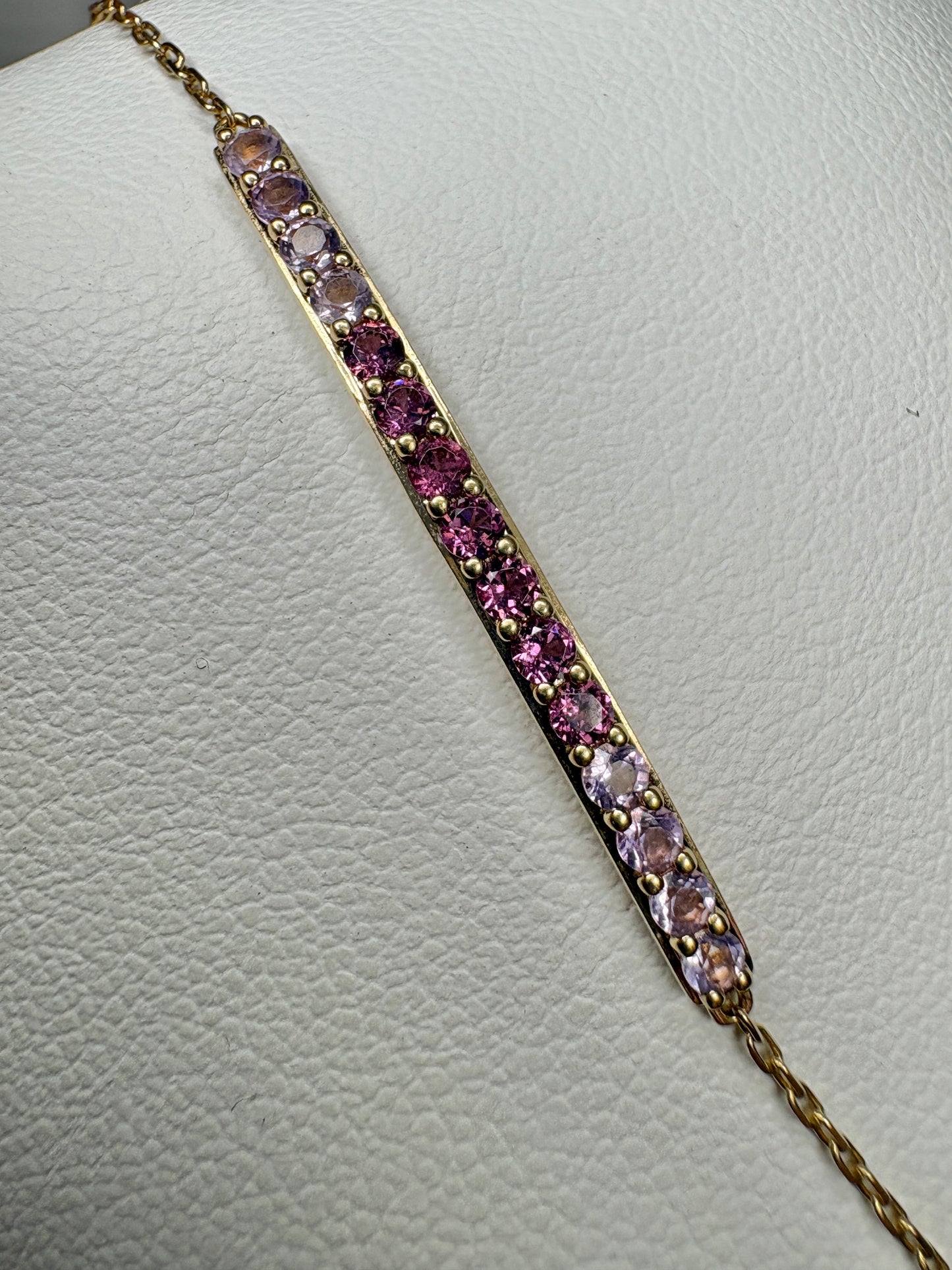 Bony Levy Rhodolite and Amethyst Bar Link Adjustable Bracelet Solid 14k Gold 6.5-7"