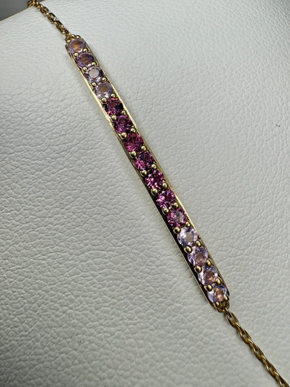 Bony Levy Rhodolite and Amethyst Bar Link Adjustable Bracelet Solid 14k Gold 6.5-7"