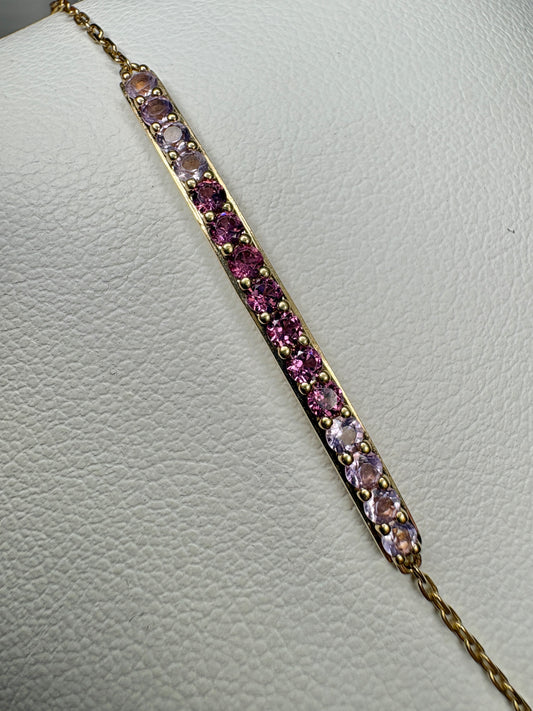 Bony Levy Rhodolite and Amethyst Bar Link Adjustable Bracelet Solid 14k Gold 6.5-7"