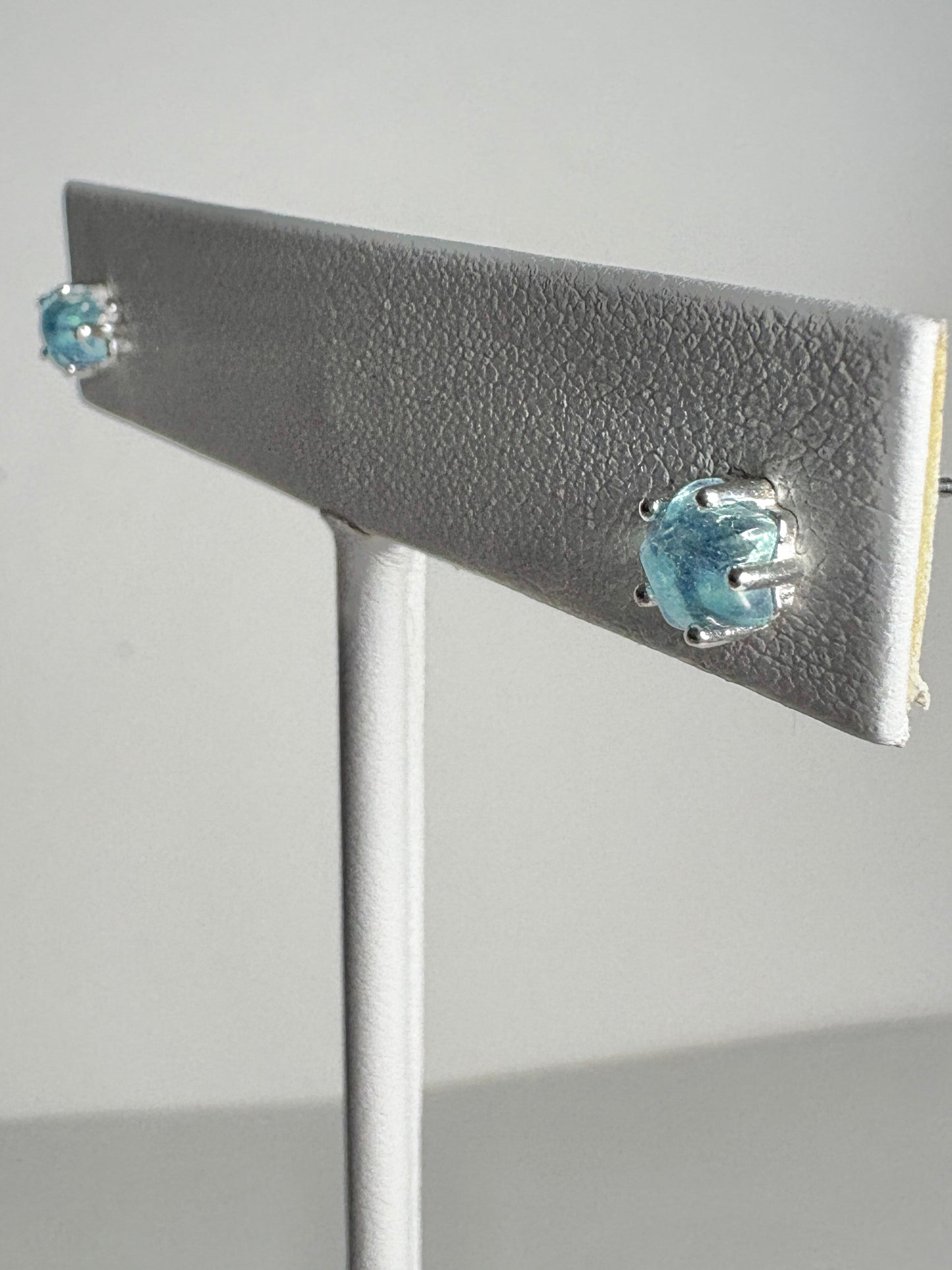 Aquamarine Cabochon Star Stud Earrings Sterling Silver 5mm