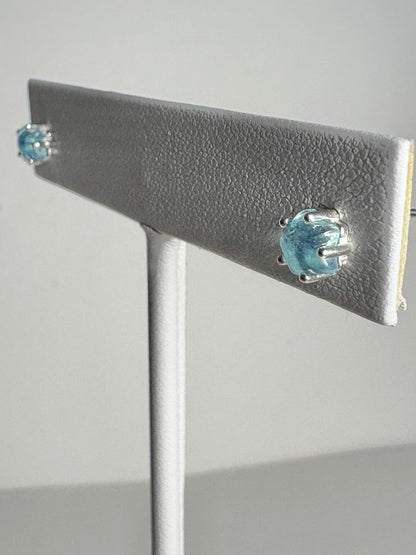 Aquamarine Cabochon Star Stud Earrings Sterling Silver 5mm