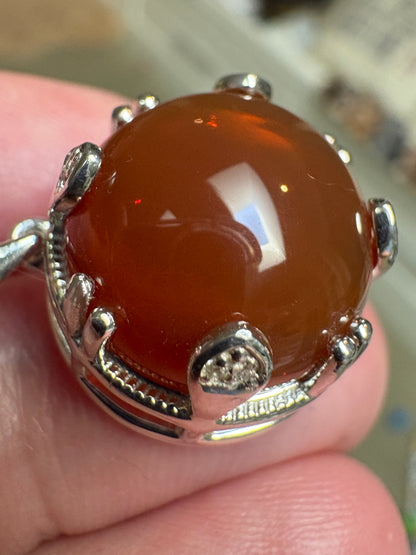 Oregon Honey Fire Opal Pendant Necklace Sterling Silver 18" 9.4g.