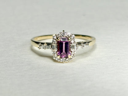 Rhodolite Zircon Halo Ring 9k Gold Size 8
