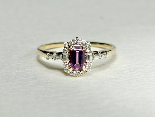 Rhodolite Zircon Halo Ring 9k Gold Size 8
