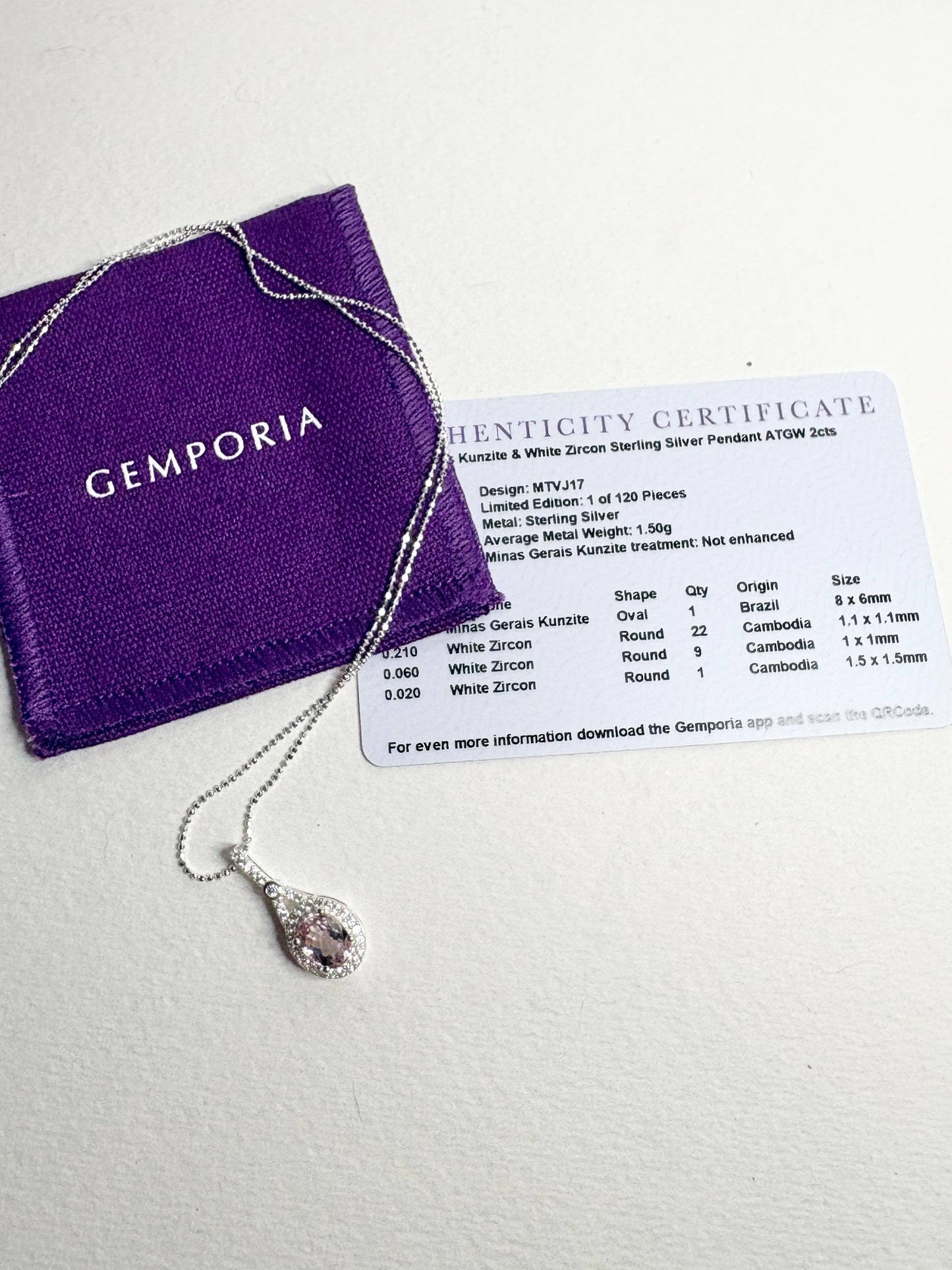 Kunzite and Zircon Halo Drop Pendant Necklace in Sterling Silver 18"
