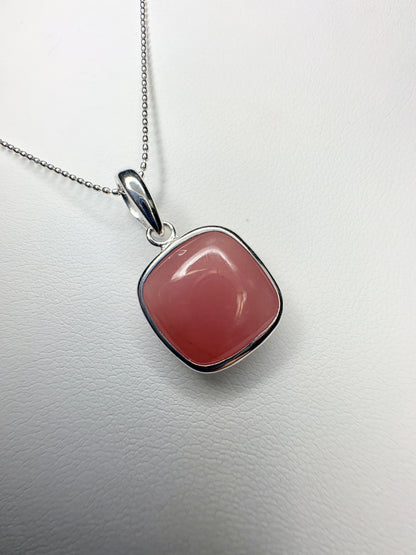 Natural Coral Chalcedony Bezel Pendant Necklace Sterling Silver 18"