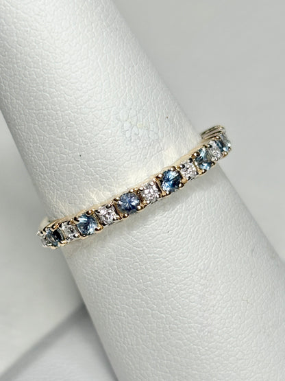 Montana Sapphire Untreated and Diamond Stackable Band Ring 9k Gold size 7