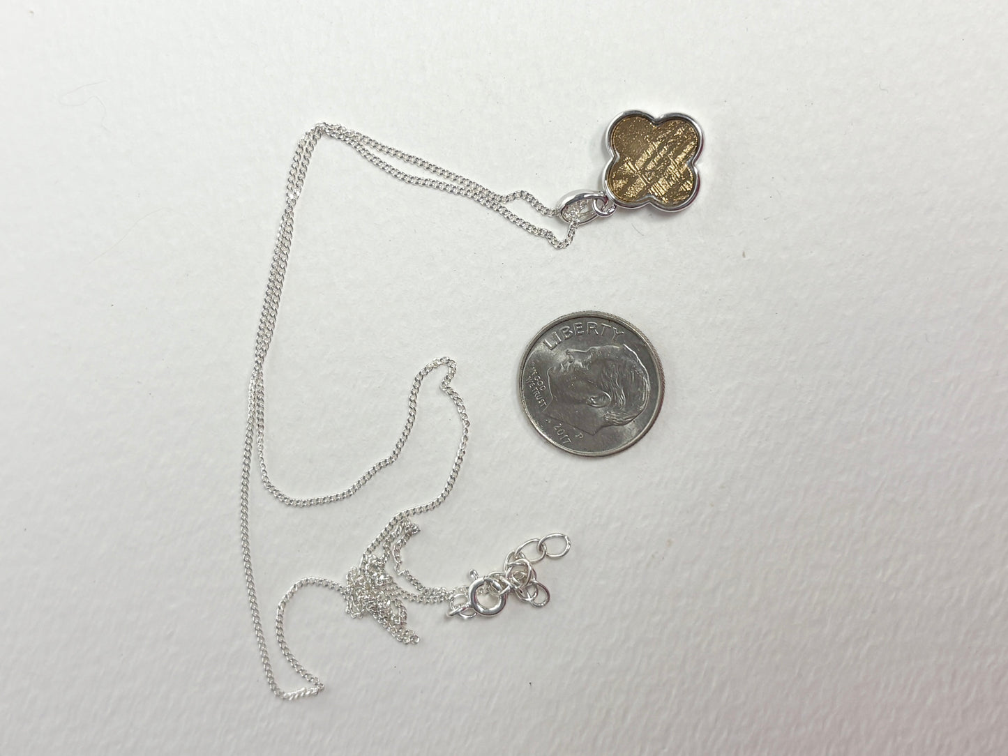 Genuine Gold Plated Meteorite Slice From Sweden in Sterling Silver Adjustable Chain 18-19"