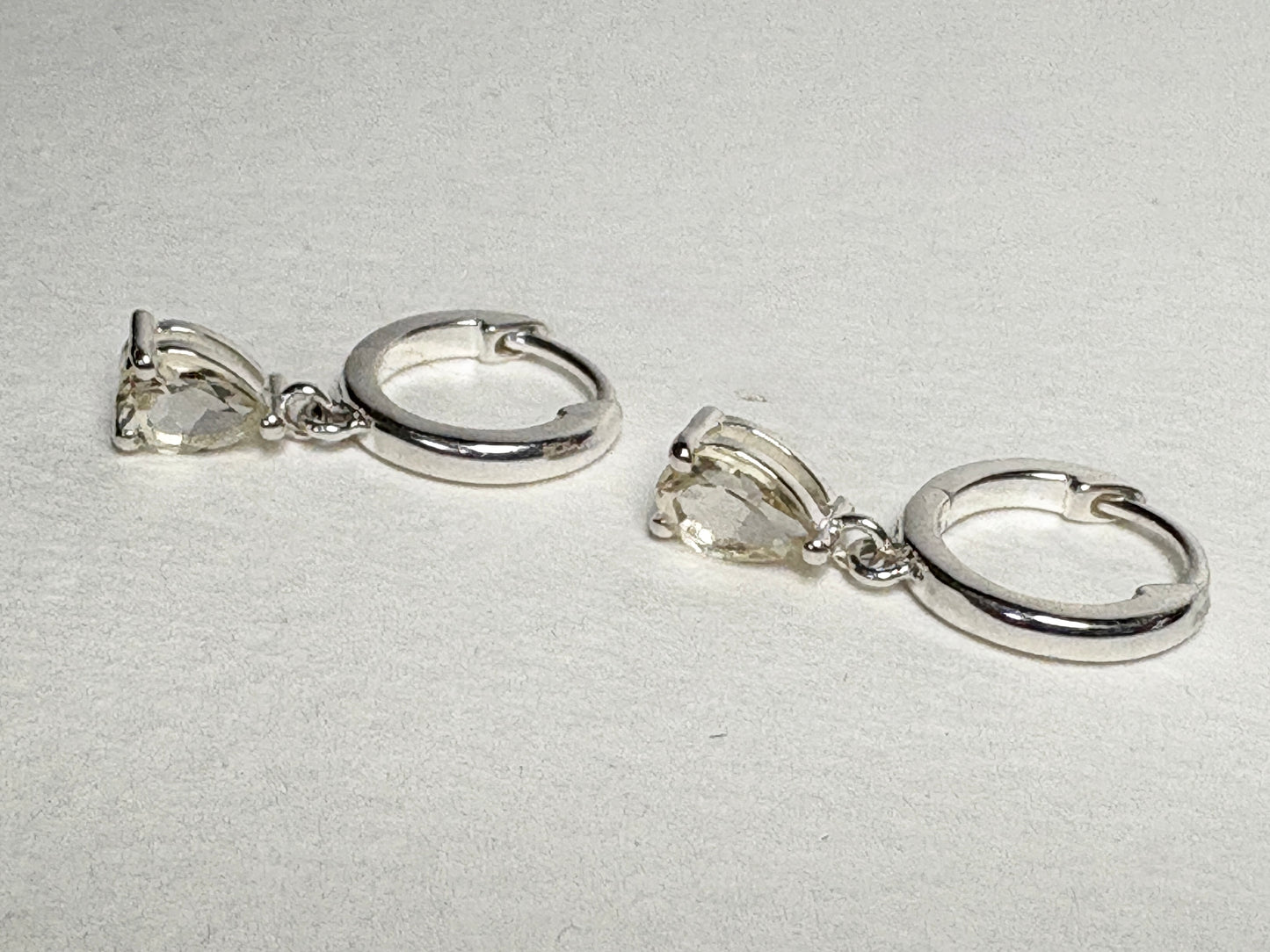 Oregon Sunstone Yellow Pear Dangle Drop Hoop Earrings Sterling Silver