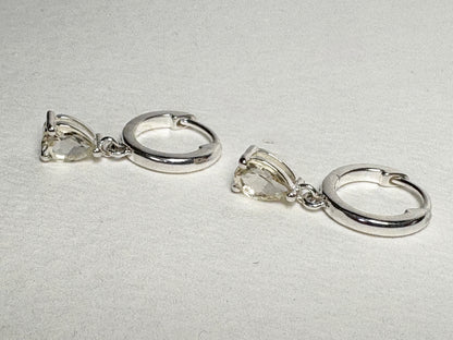Oregon Sunstone Yellow Pear Dangle Drop Hoop Earrings Sterling Silver