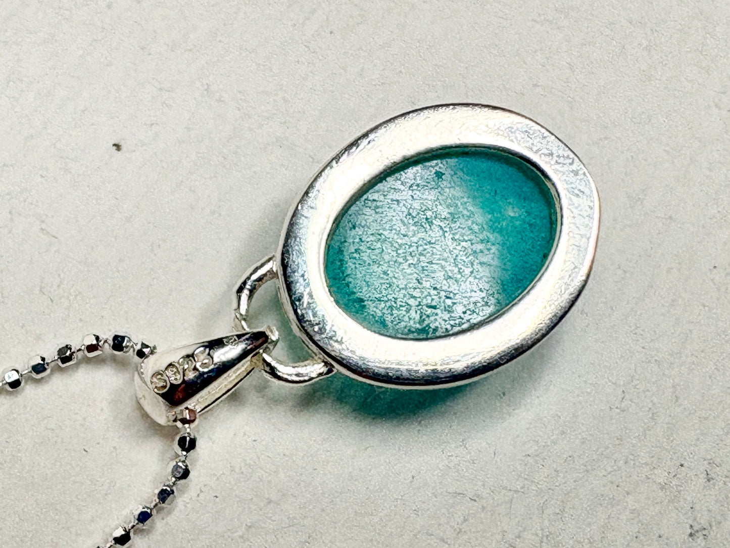 Peruvian Untreated Amazonite Pendant Necklace Sterling Silver Beaded Chain 18"