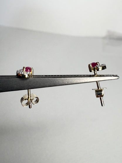 Greenland Ruby and Canadian Diamond Stud Earrings 9k Gold