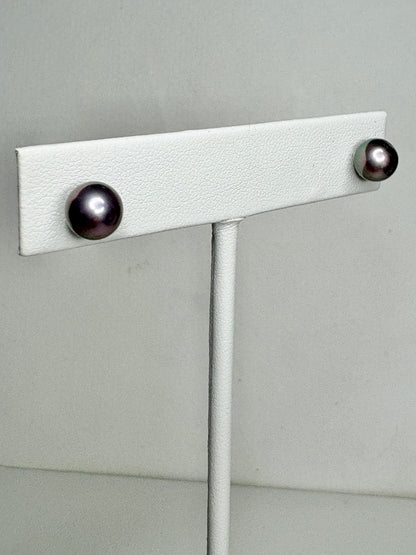Naturally Purple Freshwater Cultured Pearl Studs Sterling Silver 7mm