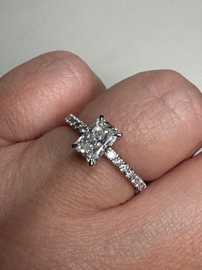 Lab-grown fancy cut diamond engagement ring in 14k white gold.