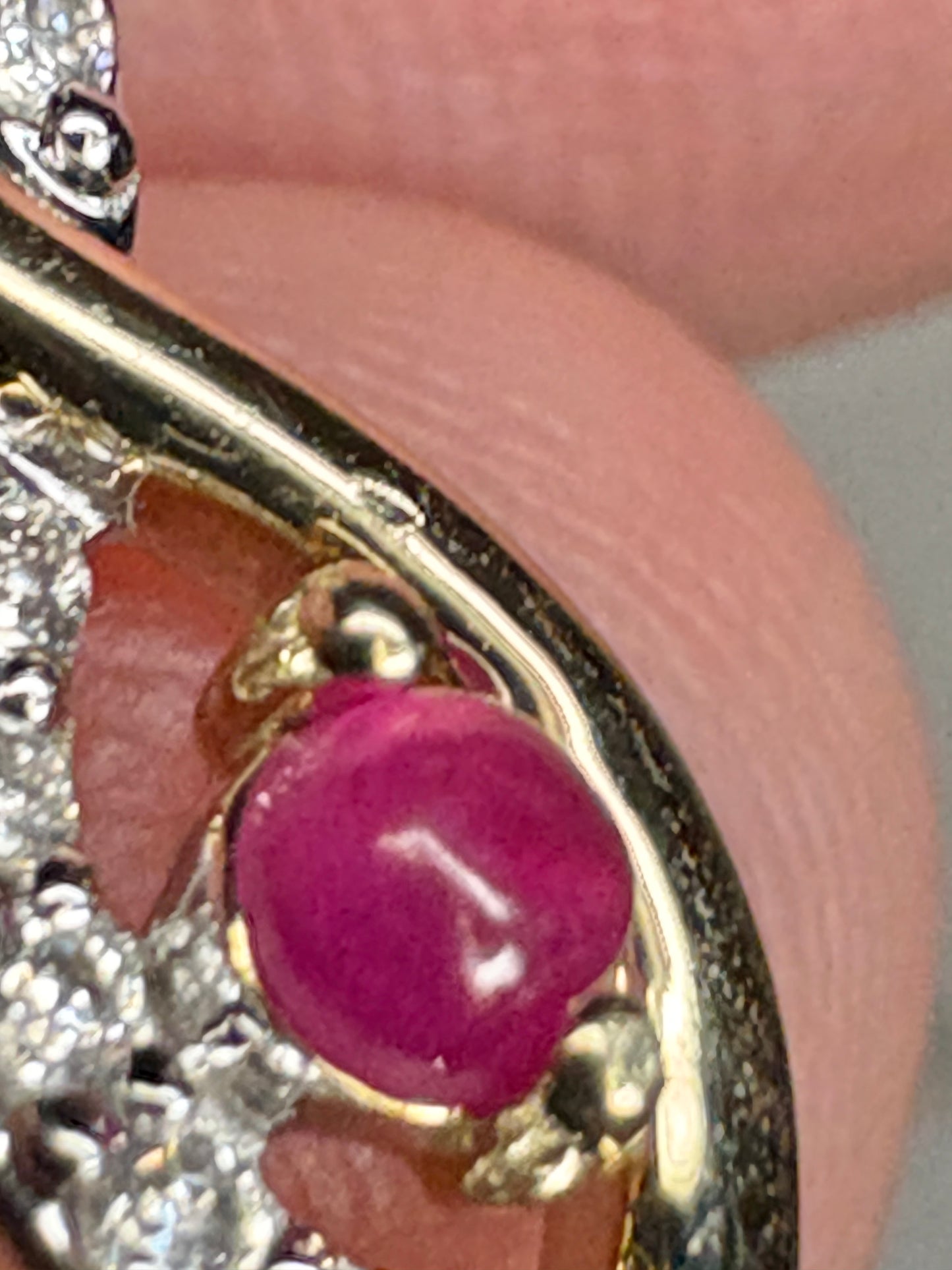 Greenland Ruby and Canadian Diavik Diamond Pendant Necklace Solid 9k Gold 18"