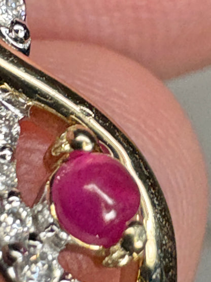 Greenland Ruby and Canadian Diavik Diamond Pendant Necklace Solid 9k Gold 18"