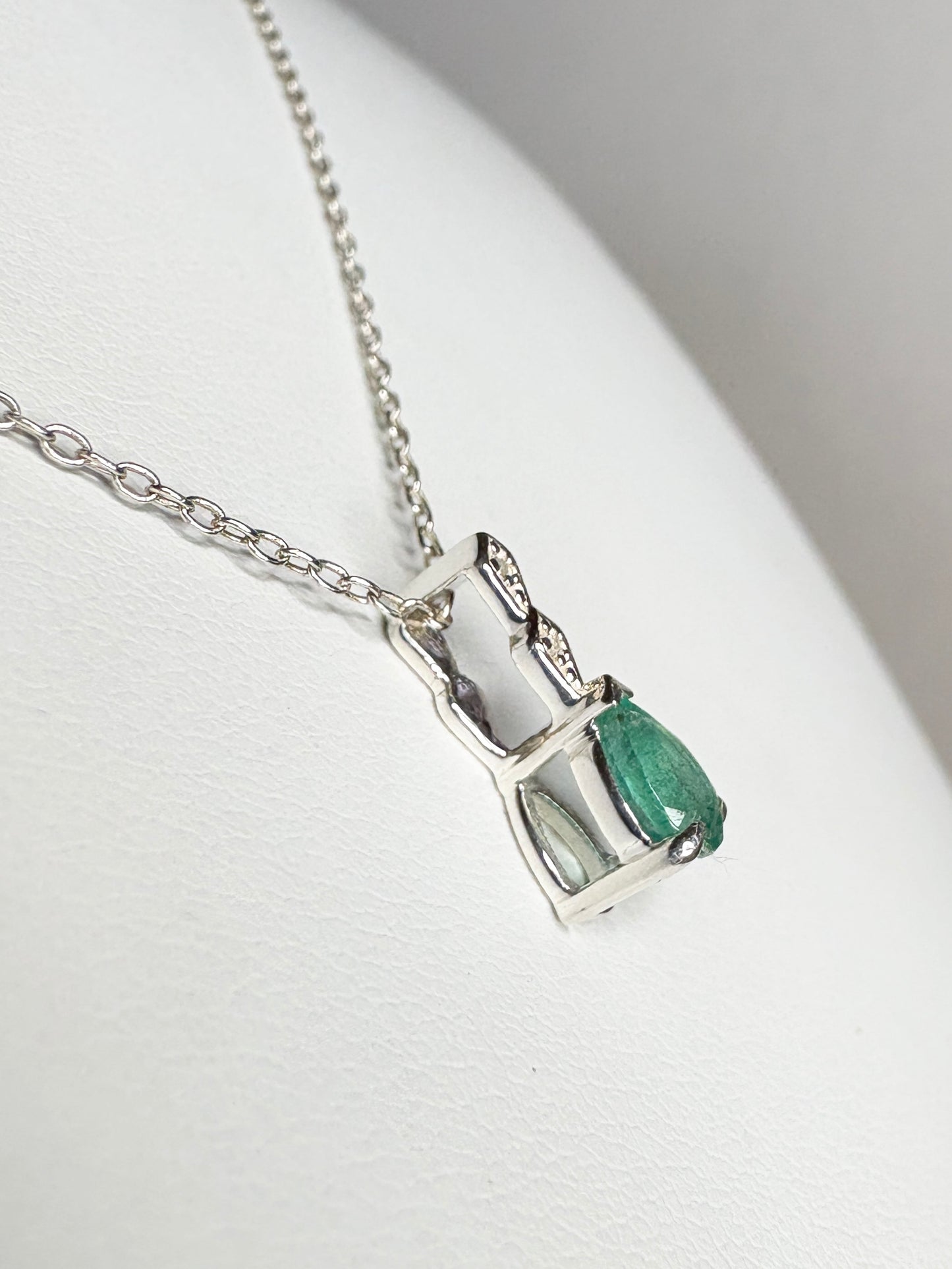 Zambian Emerald Pear Shaped Solitaire Pendant Necklace Sterling Silver 19"