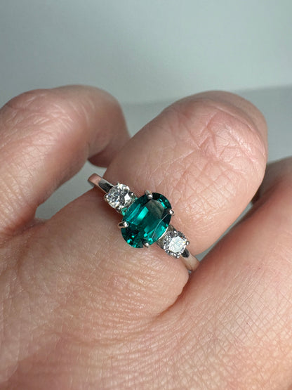 Lab-Grown Emerald and Diamond Ring Sterling Silver size 7