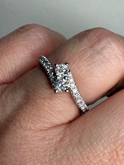 Toi et Moi Natural Diamond Ring Solid 14k White Gold "Even Us" Ring .50ctw size 6.75